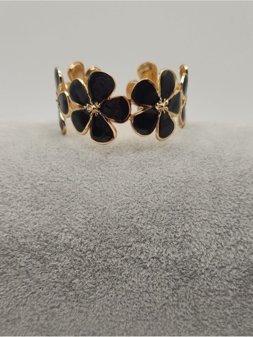 18k Gold Plated Black Floral Cuff Bracelet Statement Jewelry